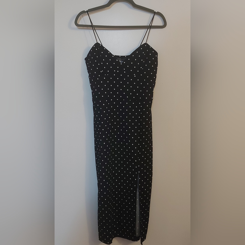 EUC Suzy Shier Black and White Polka Dot Bodycon Midi Dress